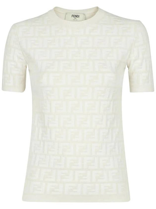 FF intarsia viscose knit top white - FENDI - BALAAN 1