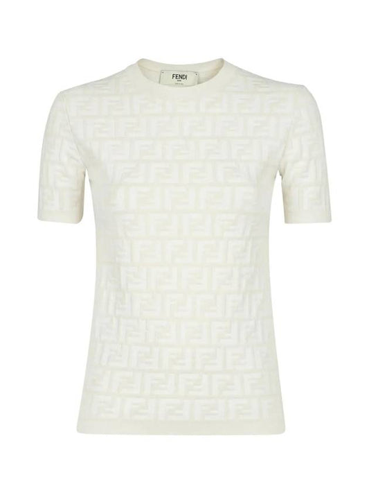 FF Viscose Short Sleeve Knit Top White - FENDI - BALAAN 1