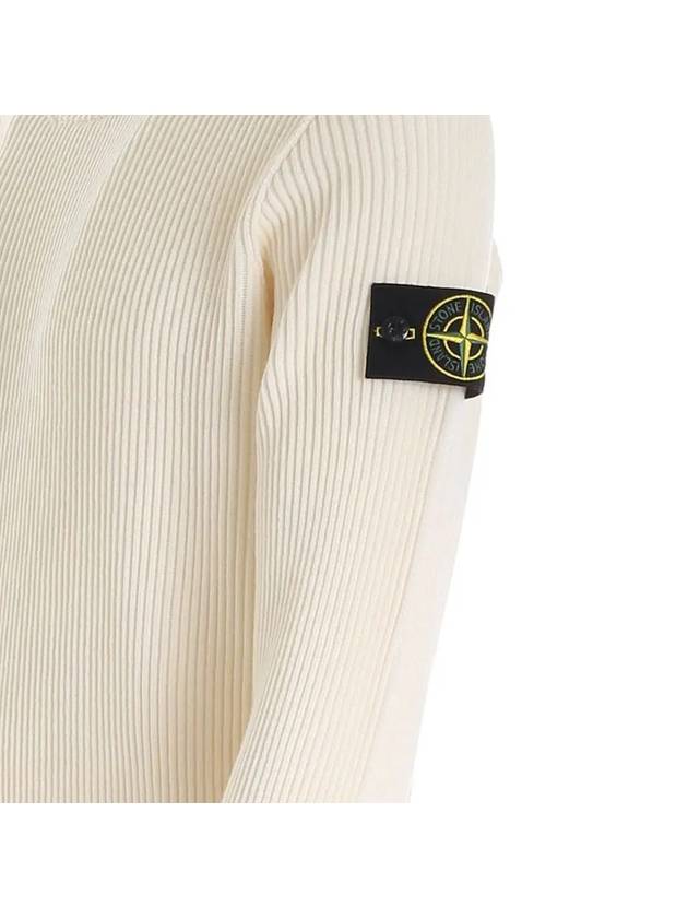 Full Rib Pure Wool Crewneck Knit Top Off White - STONE ISLAND - BALAAN 5