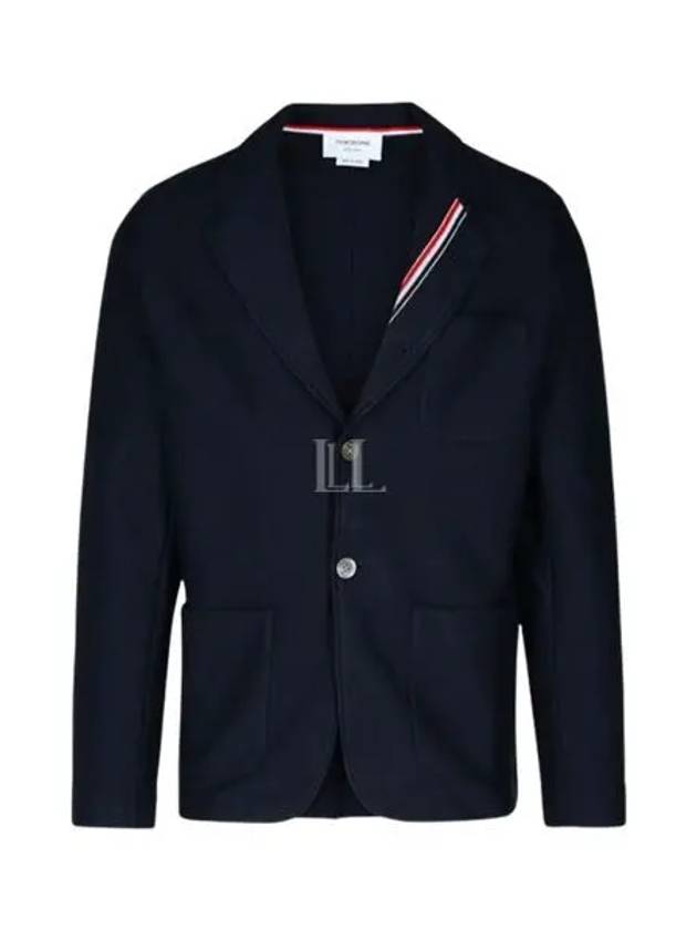 Cotton Blend Blazer Jacket Navy - THOM BROWNE - BALAAN 2