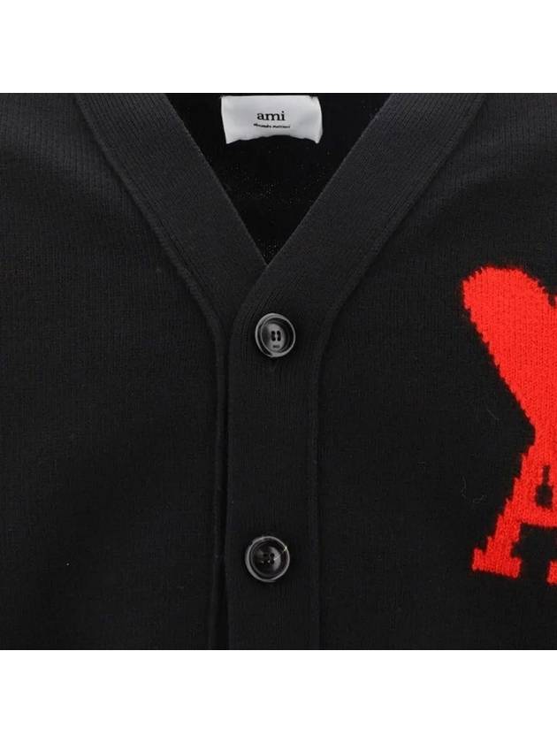 Intarsia Big Heart Logo Oversized Virgin Wool Cardigan Black - AMI - BALAAN 5