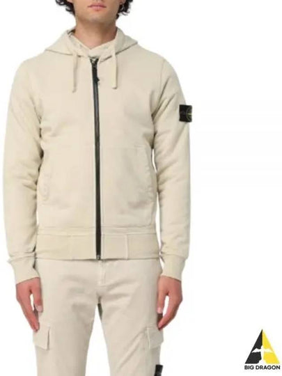 Cotton Fleece Garment Dyed Zip Up Hoodie Cream - STONE ISLAND - BALAAN 2