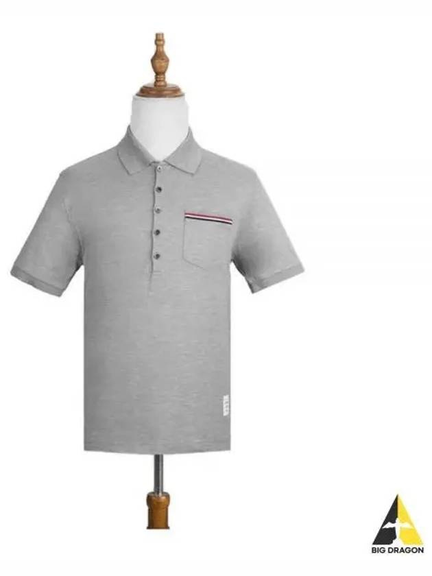 Men's Three Stripes Pocket Mercerized Short Sleeve Polo Shirt Light Grey - THOM BROWNE - BALAAN 2