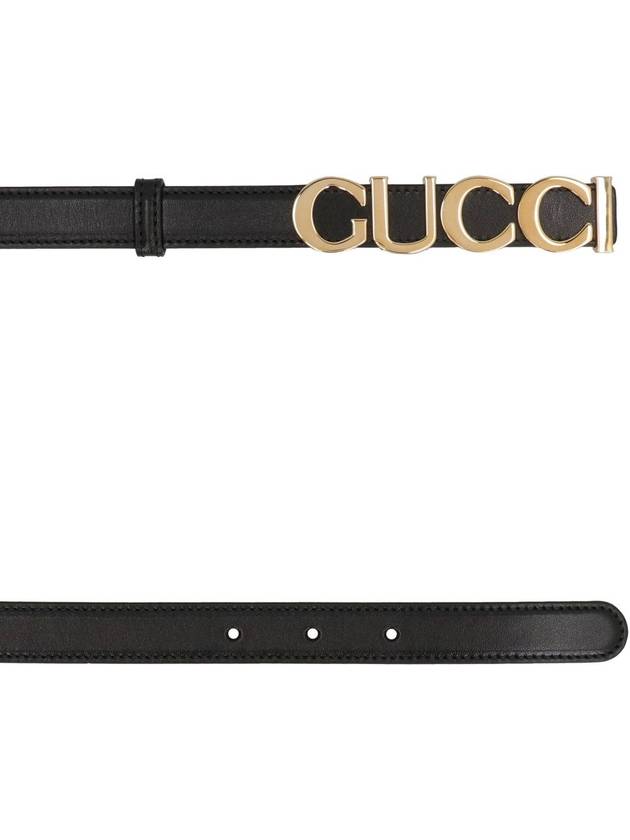 Gold Logo Buckle Thin Leather Belt Black - GUCCI - BALAAN 3