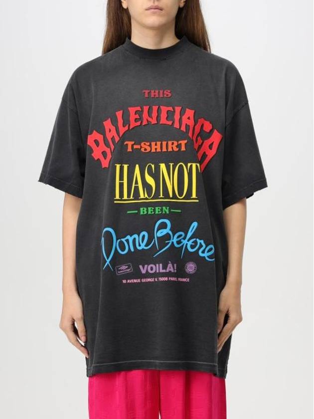 Slogan Print Oversized Short Sleeve T-Shirt Black - BALENCIAGA - BALAAN 2