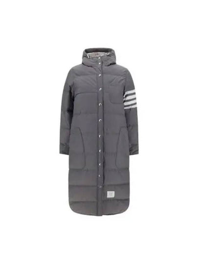 Downfilled Ripstop Classic 4 Striped Hoodie Down Long Padding Grey - THOM BROWNE - BALAAN 2