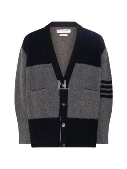 Donegal Diagonal Oversized Colour Block Wool Cardigan Grey - THOM BROWNE - BALAAN 2