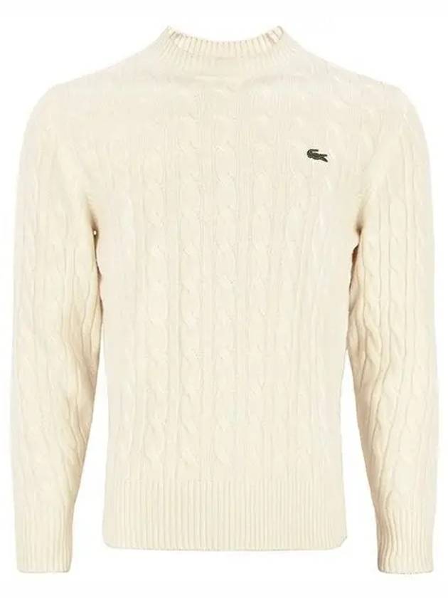 Cable Carded Wool Crew Neck Knit Top Ecru - LACOSTE - BALAAN 2