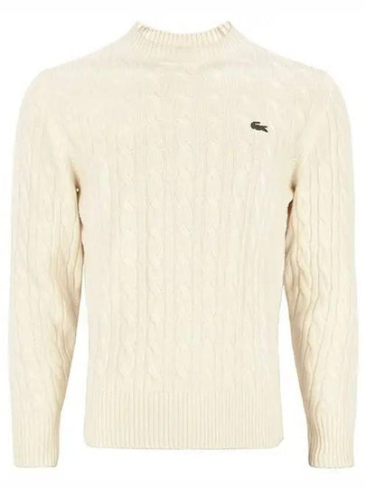 Cable Carded Wool Crew Neck Knit Top Ecru - LACOSTE - BALAAN 2