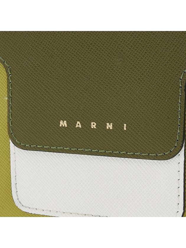 Logo Printed Round Zip Leather Half Wallet Green - MARNI - BALAAN 7