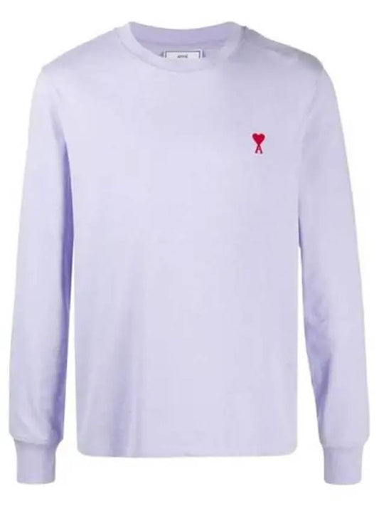 Men's Red Heart Logo Long Sleeve T-Shirt Purple - AMI - BALAAN 2