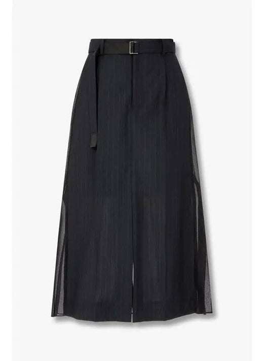 Women s Belted Back Pleated Skirt Dark Navy - SACAI - BALAAN 1