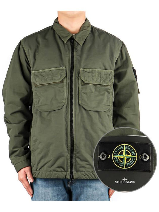 Compass Patch Shirt Zip Up Jacket Khaki - STONE ISLAND - BALAAN 2