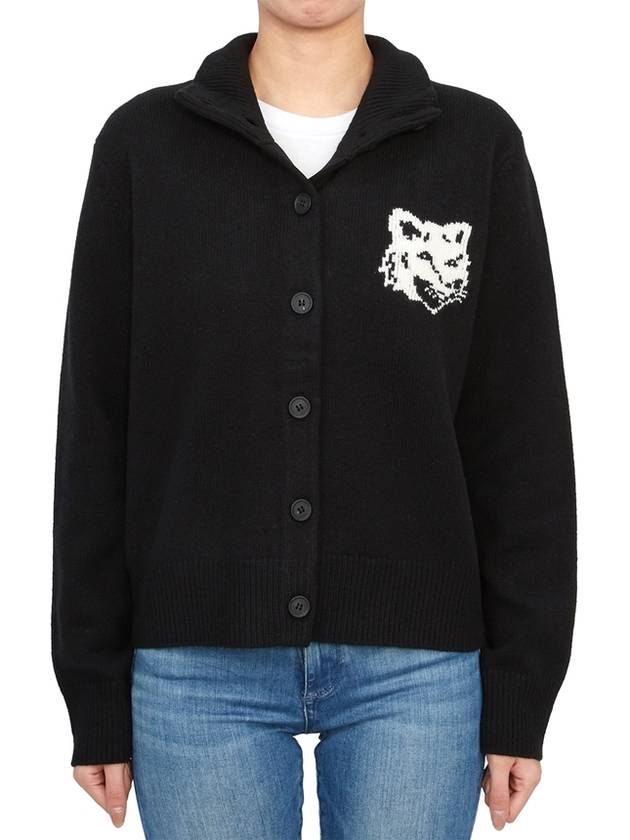 Fox Head Intarsia High Neck Cardigan Black - MAISON KITSUNE - BALAAN 3