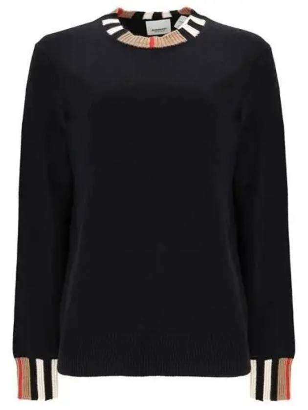 Check Collar Wool Cashmere Knit Top Black - BURBERRY - BALAAN 2