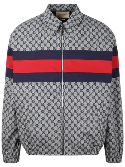 GG Print Cotton Zip-up Jacket Blue - GUCCI - BALAAN 2