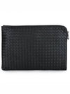 Intrecciato Weaving Zipper Clutch Bag Black - BOTTEGA VENETA - BALAAN 2