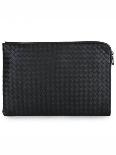 Intrecciato Weaving Zipper Clutch Bag Black - BOTTEGA VENETA - BALAAN 2