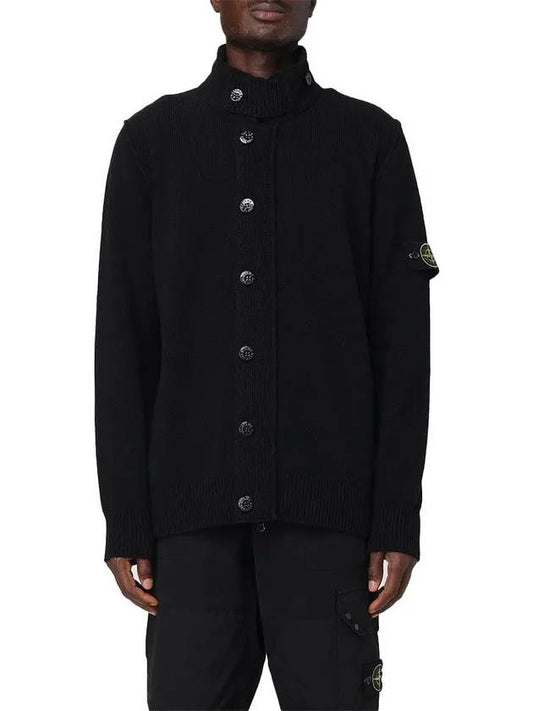 Wappen High Neck Button Up Wool Cardigan Black - STONE ISLAND - BALAAN 2