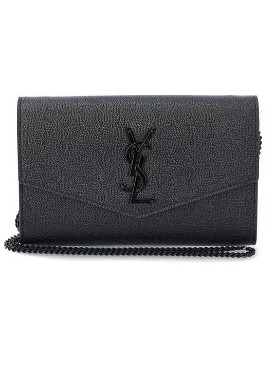 Uptown Grain De Poudre Embossed Leather Chain Wallet Black - SAINT LAURENT - BALAAN 1