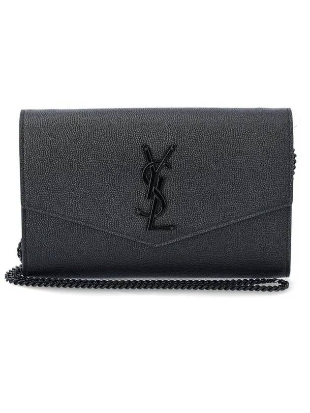 Uptown Grain De Poudre Embossed Leather Chain Wallet Black - SAINT LAURENT - BALAAN 1