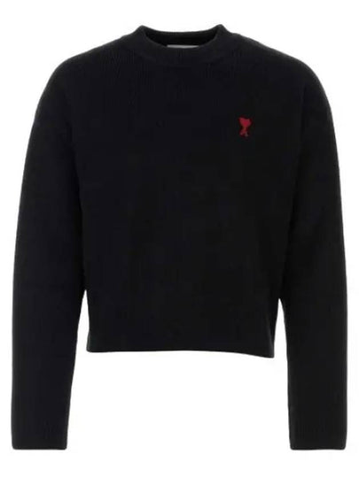 Red ADC Chain Stitch Heart Logo Knit Top Black - AMI - BALAAN 2