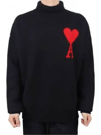 Heart Logo Knit Turtleneck Black - AMI - BALAAN 2