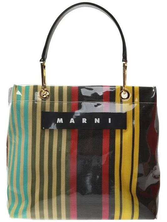 Logo Striped Glossy Tote Bag - MARNI - BALAAN 1