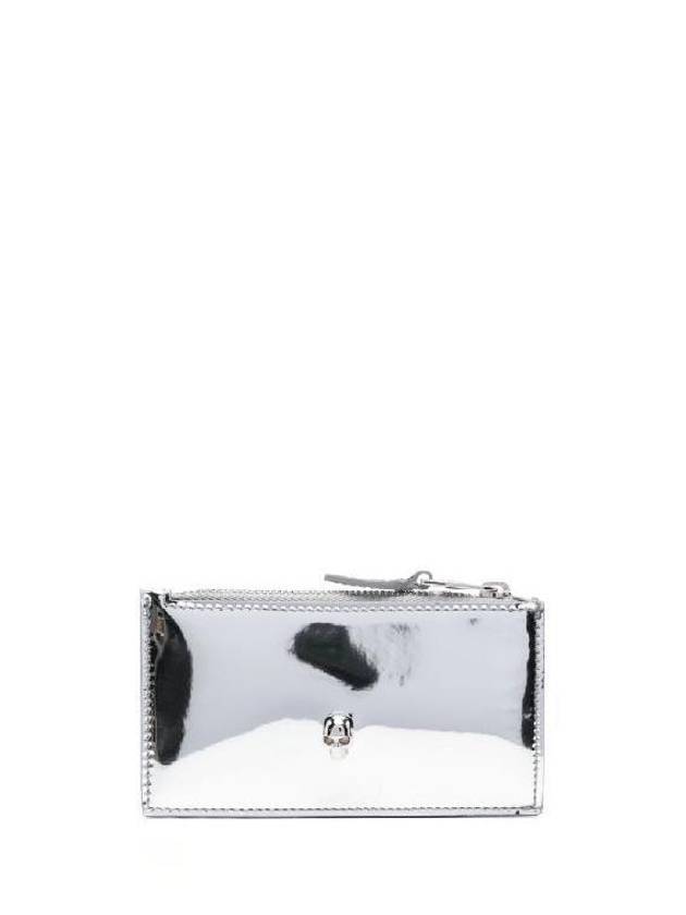 Skull Embellished Metallic Leather Card Wallet Silver - ALEXANDER MCQUEEN - BALAAN 5