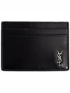 YLS Minimal Silver Tone Logo Monogram Smooth Leather Card Holder Black - SAINT LAURENT - BALAAN 1