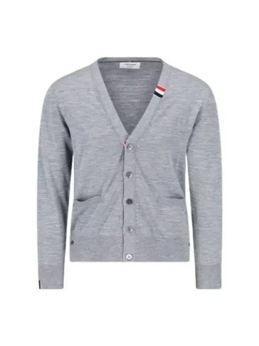 Men's Jersey Stitch V-Neck Cardigan Light Grey - THOM BROWNE - BALAAN 2