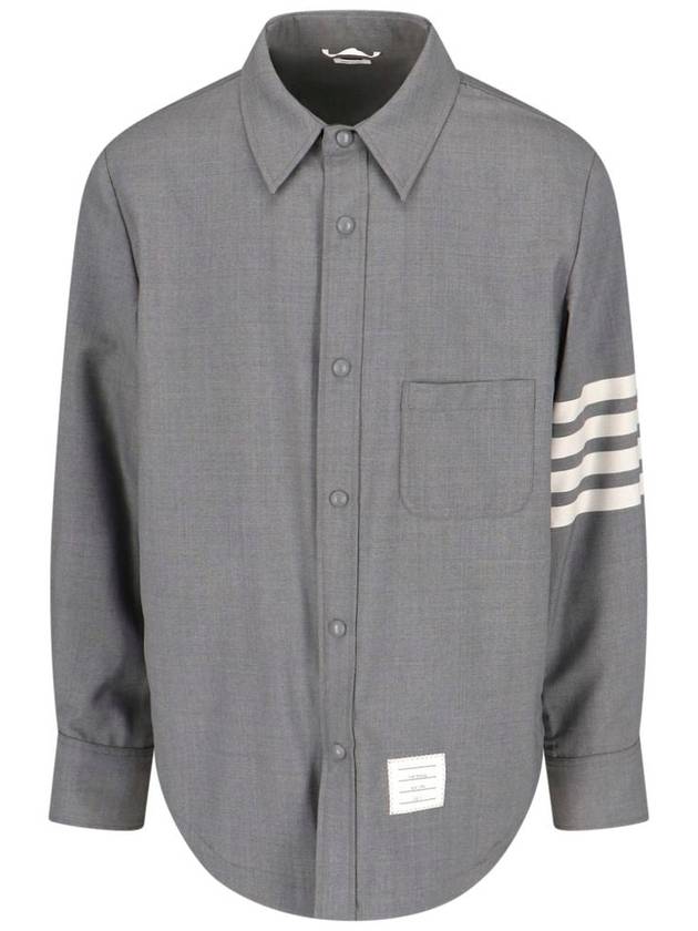 4 Bar Stripe Plain Weaving Wool Long Sleeve Shirt Grey - THOM BROWNE - BALAAN 2