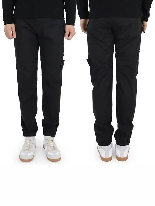 Men's Compass Patch Light Stretch Cotton Canvas Track Pants Black - STONE ISLAND - BALAAN 2