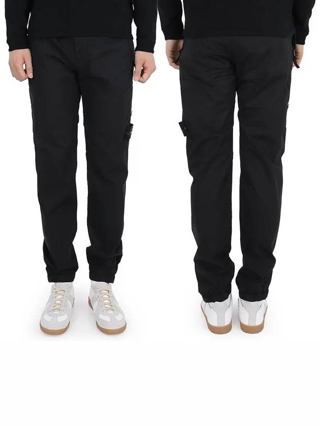 Men's Compass Patch Light Stretch Cotton Canvas Track Pants Black - STONE ISLAND - BALAAN 3