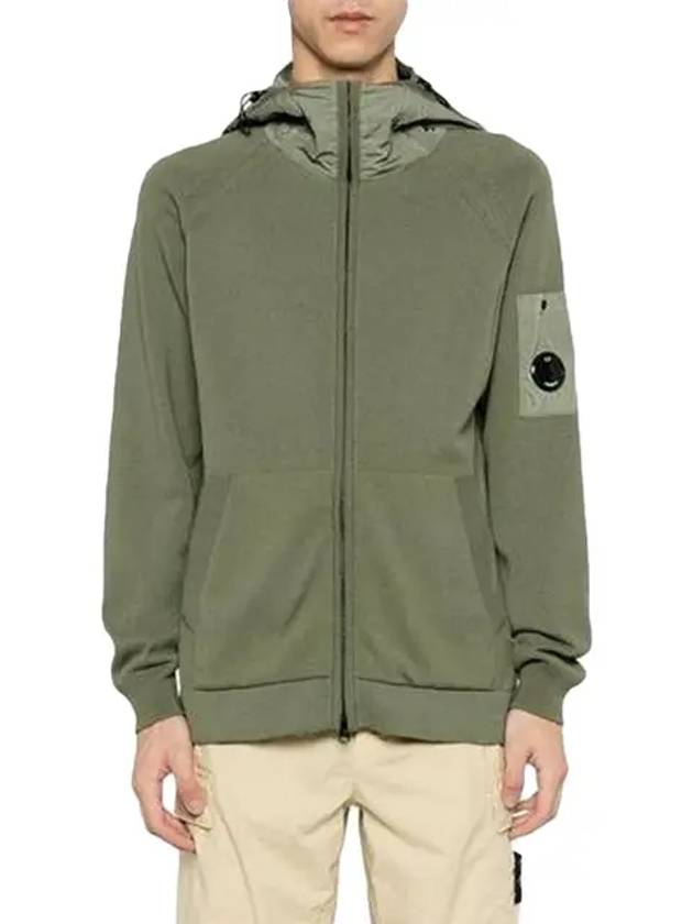 Cotton Mixed Knit Hooded Jacket Green - CP COMPANY - BALAAN 3