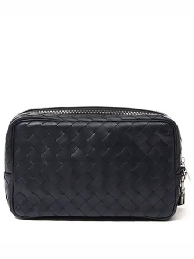 Intrecciato Zipper Leather Pouch Bag Navy - BOTTEGA VENETA - BALAAN 2