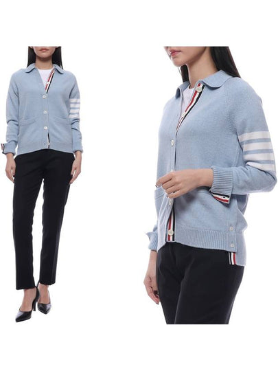 Women's 4 Bar Raglan Wool Polo Cardigan Blue - THOM BROWNE - BALAAN 2