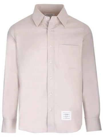 Men's Flannel Back Stripe Straight Fit Cotton Long Sleeve Shirt Beige - THOM BROWNE - BALAAN 1