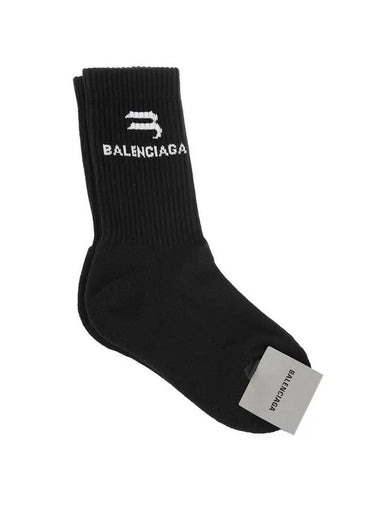 Logo Ribbed Cotton Socks Black - BALENCIAGA - BALAAN 1