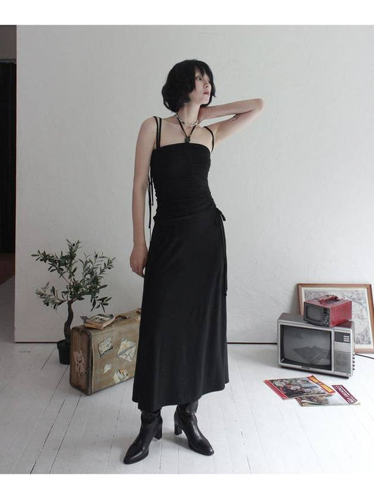 Shirring Strap Tube Dress BLACK Top Women s Long One Piece - RUBATI - BALAAN 2