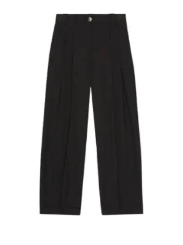 Drapey Melange Pleat Trousers Straight Pants Black - GANNI - BALAAN 2