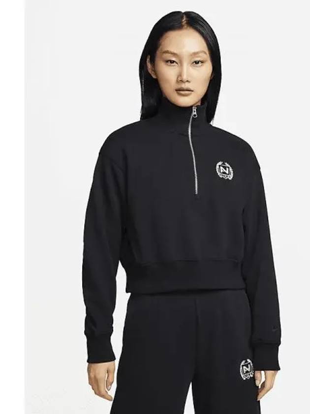 Women's Oversized Half Zip Crop Fleece Sweatshirt Black - NIKE - BALAAN 2