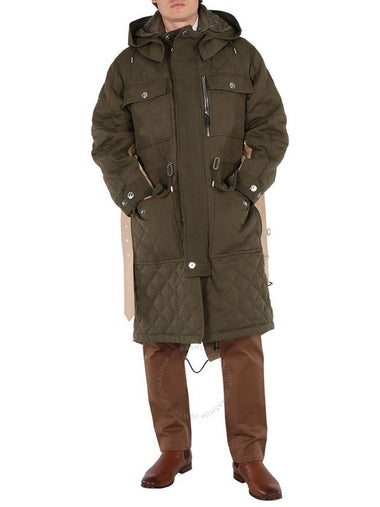 Burberry Men's Olive Green Detachable Hood Quilted Ramie Cotton Parka, Size X-Small - BURBERRY - BALAAN 1