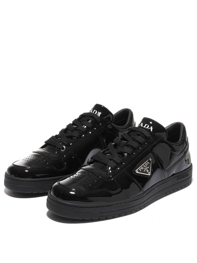 Men's Downtown Triangle Logo Leather Low Top Sneakers Black - PRADA - BALAAN 8