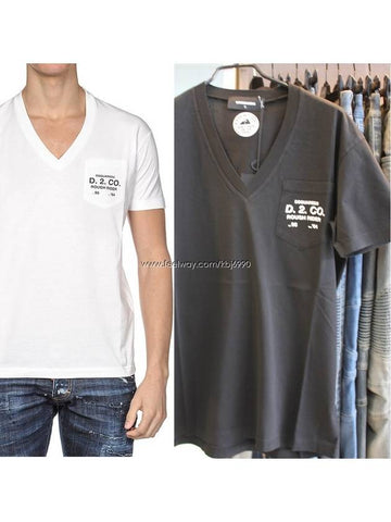 Men's D2CO Pocket Vneck Short Sleeve TShirt Black S71GD0269 S22427 900 - DSQUARED2 - BALAAN 1