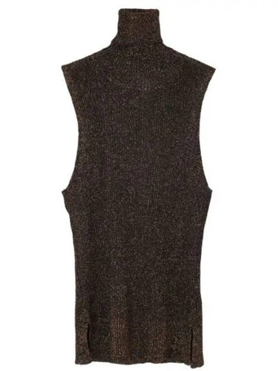 Sparkle Rib Sleeveless Turtleneck Brown - GANNI - BALAAN 2