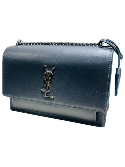 YSL 442906 Dark gray sunset leather monogram silver chain shoulder bag crossbag - SAINT LAURENT - BALAAN 2