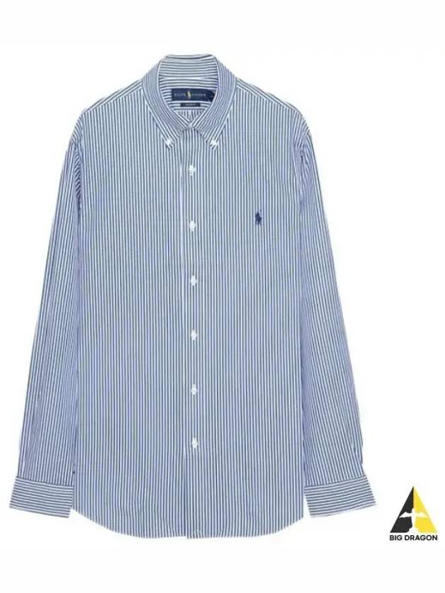 Embroidered Logo Striped Long Sleeves Shirt Dark Blue - POLO RALPH LAUREN - BALAAN 2