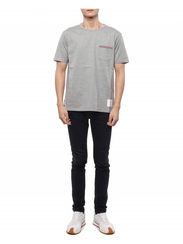 Men's Medium Weight Jersey Tipped Pocket Crewneck Short Sleeve T-Shirt Light Grey - THOM BROWNE - BALAAN 4