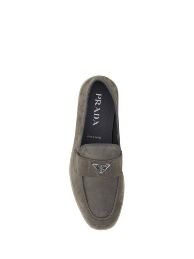 Triangle Logo Suede Loafers Grey - PRADA - BALAAN 5